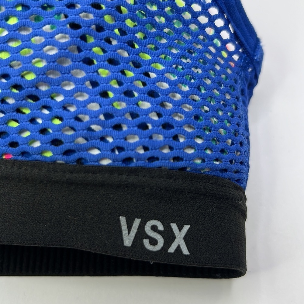 VICTORIA’S SECRET VSX SPORTS BRA BLUE MESH GEOMETRIC PRINT SZ 36C - Picture 4 of 9